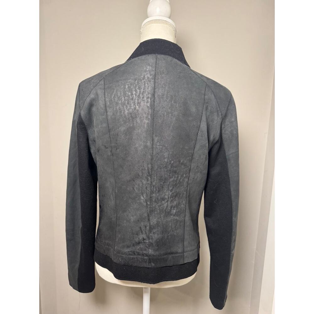 Elie Tahari Lamb Leather Moto Jacket Black Gray Asymmetric Zip Women's Medium - Picture 3 of 14
